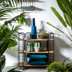 OSLO Étagère Trolley 3 Tablettes Noir, Naturel