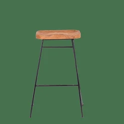 TEAK Tabouret De Bar Noir, Naturel